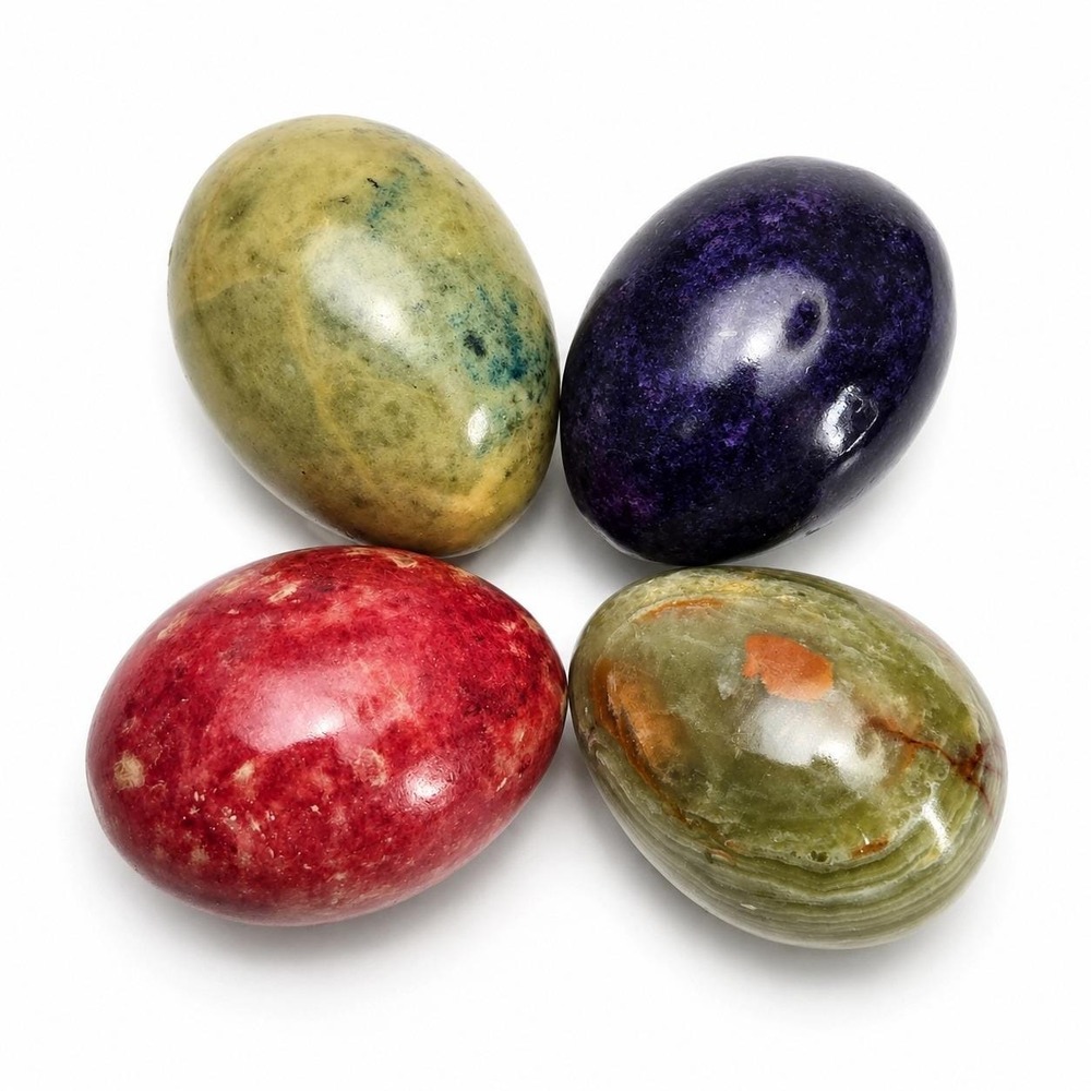 Set of 4 Polished Stone Eggs Decorative Marble Onyx Accents